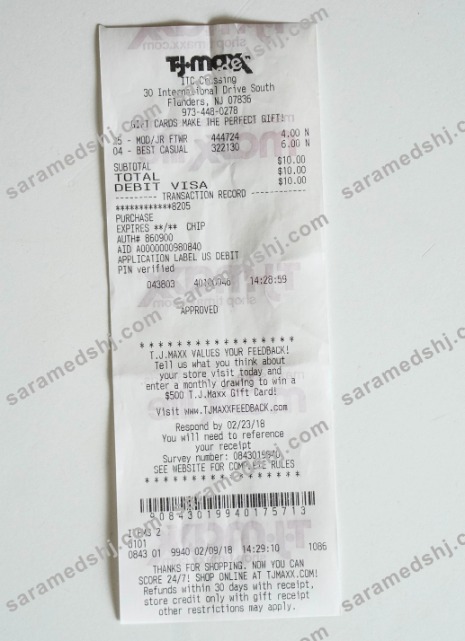 TJ maxx shop receipt